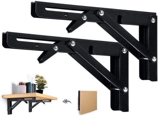 Console in legno con chiusura automatica - Sostegno di legno in acciaio - Pieghevole - Spazievitore - Capacità di carico 60 kg - 2 pezzi