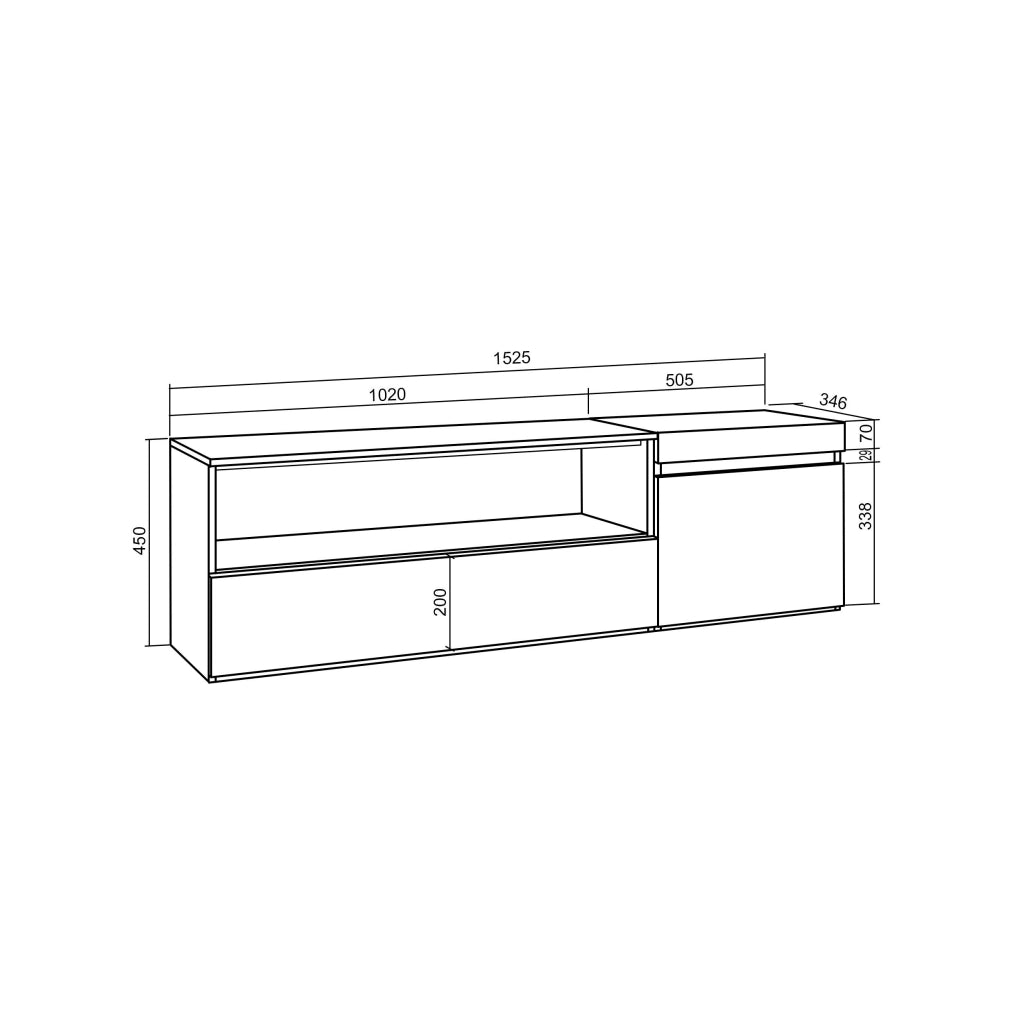 Mobile TV Soggiorno, 150x35x45cm, Per TV fino a 65", da appendere, colore Rovere RF3298