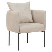 Poltrona in lino sintetico beige chiaro con cuscino gambe in ferro nero stile retrò elegante