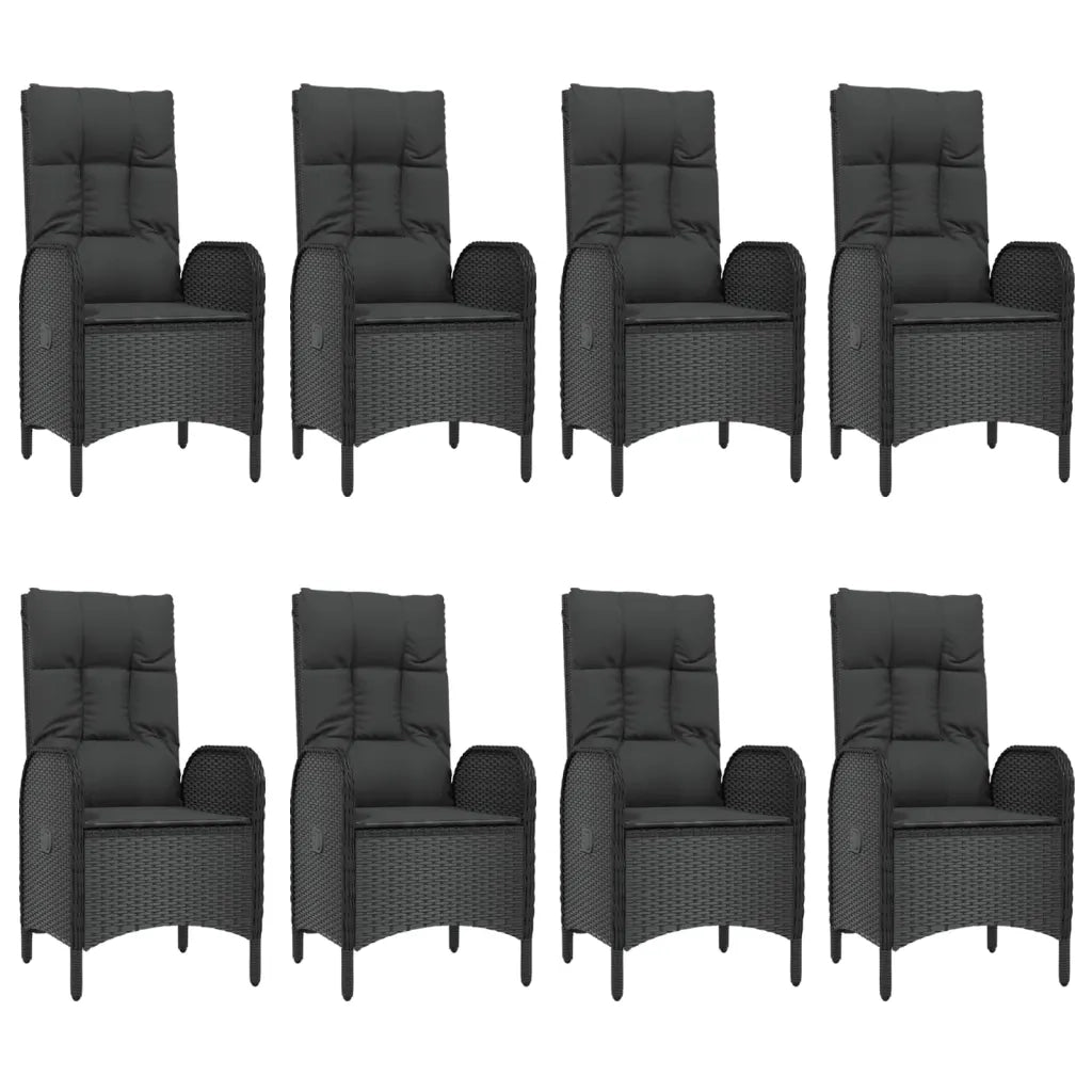 Set da Pranzo da Giardino 9 pz con Cuscini Nero in Polyrattan