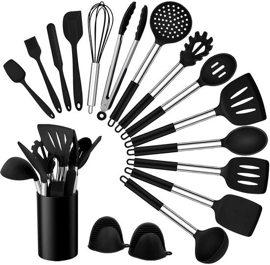 Set di aiuto per cucina in silicone a 17 pezzi - resistente al calore utensili da cucina