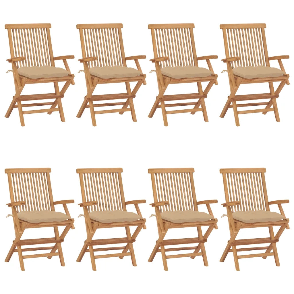 Sedie da Giardino con Cuscini Beige 8 pz in Massello di Teak cod mxl 7378
