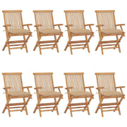 Sedie da Giardino con Cuscini Beige 8 pz in Massello di Teak cod mxl 7378