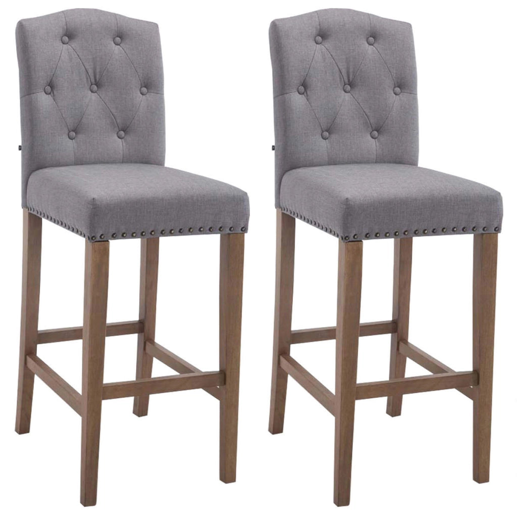 Set 2 Sgabelli Bar Louise in Tessuto grigio chiaro,antico chiaro