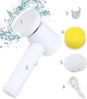 Set di pulizia elettrico da 6 pezzi - Macchina per levigare - Spazzola a spazzola - Spazzola a mano (con cavo di ricarica, spugna, spazzola in nylon, sacchetto di stoffa) bianco