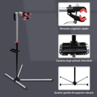 Cavalletto per Manutenzione Bici con Altezza Regolabile e Rotazione a 360°, 100x66x109-180cm