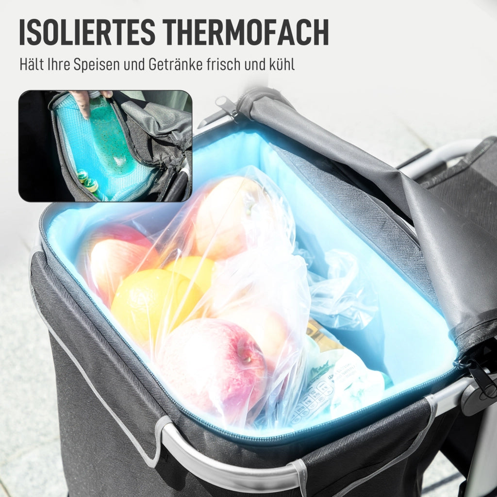 Carrello della spesa pieghevole 3 in 1 ¨C zephmum ¨C Nero, 40L, 25kg, con scomparto refrigerante