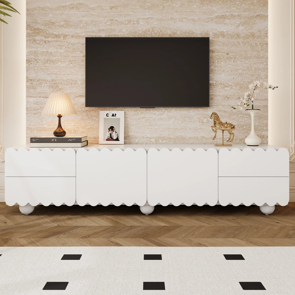 Mobile TV basso bianco 175 x 38 x 37 cm in MDF e pannello truciolare; con cassetti e ante
