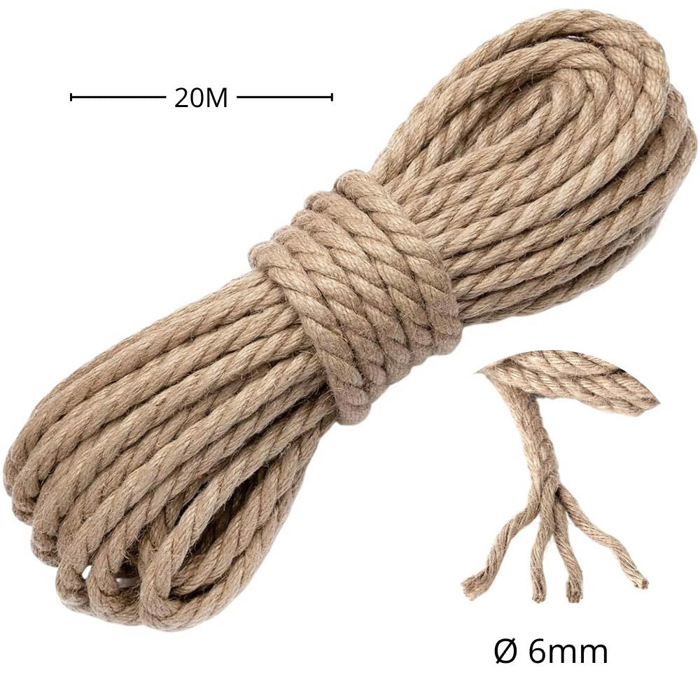 Corda di juta 6 mm x 20 m fune, spago di canapa naturale fai da te, giardino