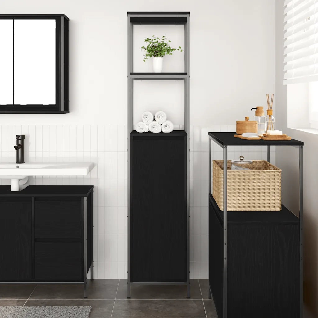 Mobile da Bagno con Ripiani Rovere Nero 36x35x165 cm 861907