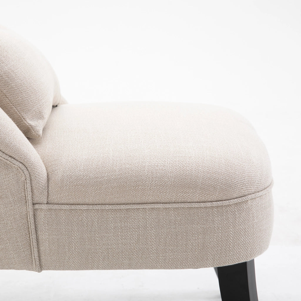 Poltrona relax vintage in tessuto effetto lino crema con cuscino lombare e gambe in legno 52,5x69x77 cm