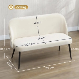 Divano dritto a 2 posti con schienale curvo; schiuma ad alta elasticitÃ  e piedini regolabili; metallo; beige 127 Ã— 63 Ã— 84;5 cm