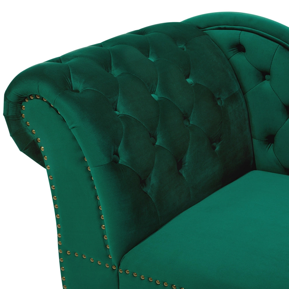 Chaise longue Verde versione sinistra Velluto Con Bottoni Inchiodati