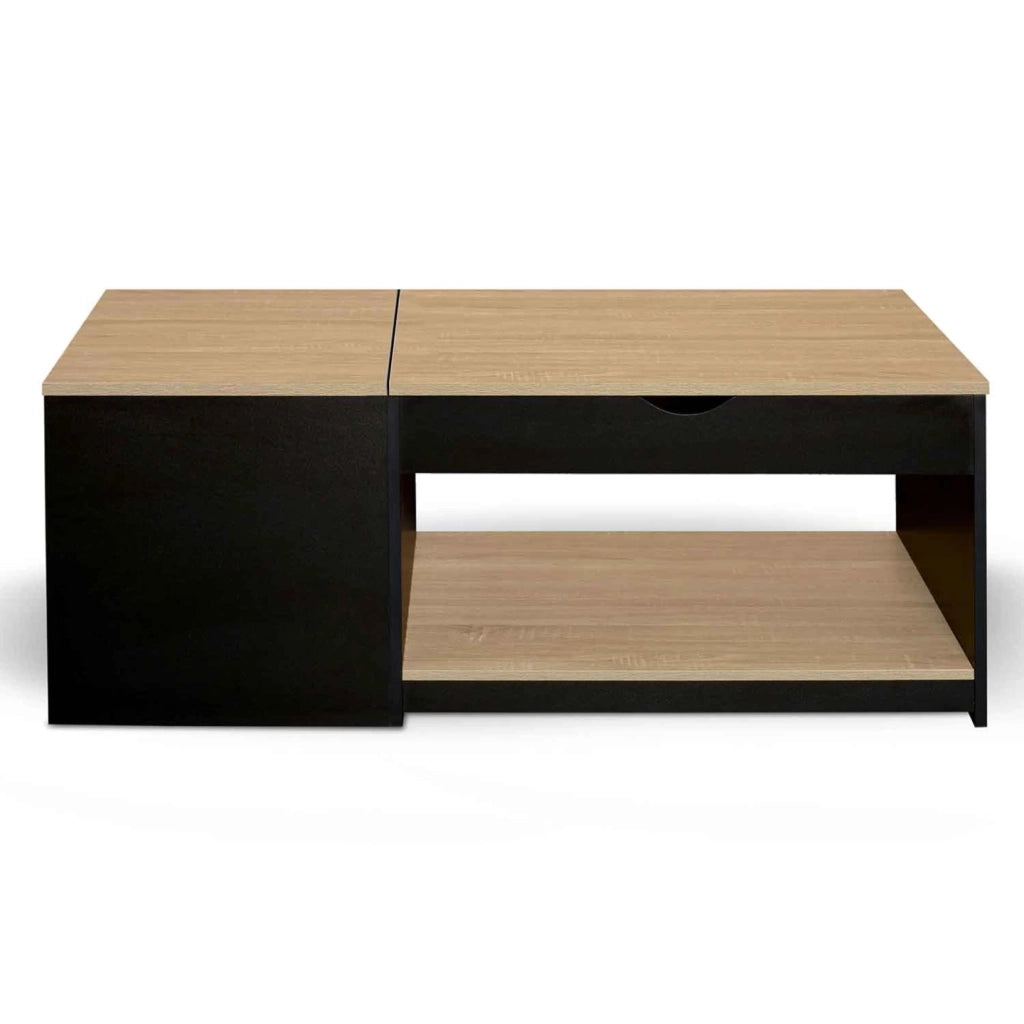 IDMarket - Tavolino rettangolare a 2 piani ELEA con cassa in legno nero ed effetto faggio