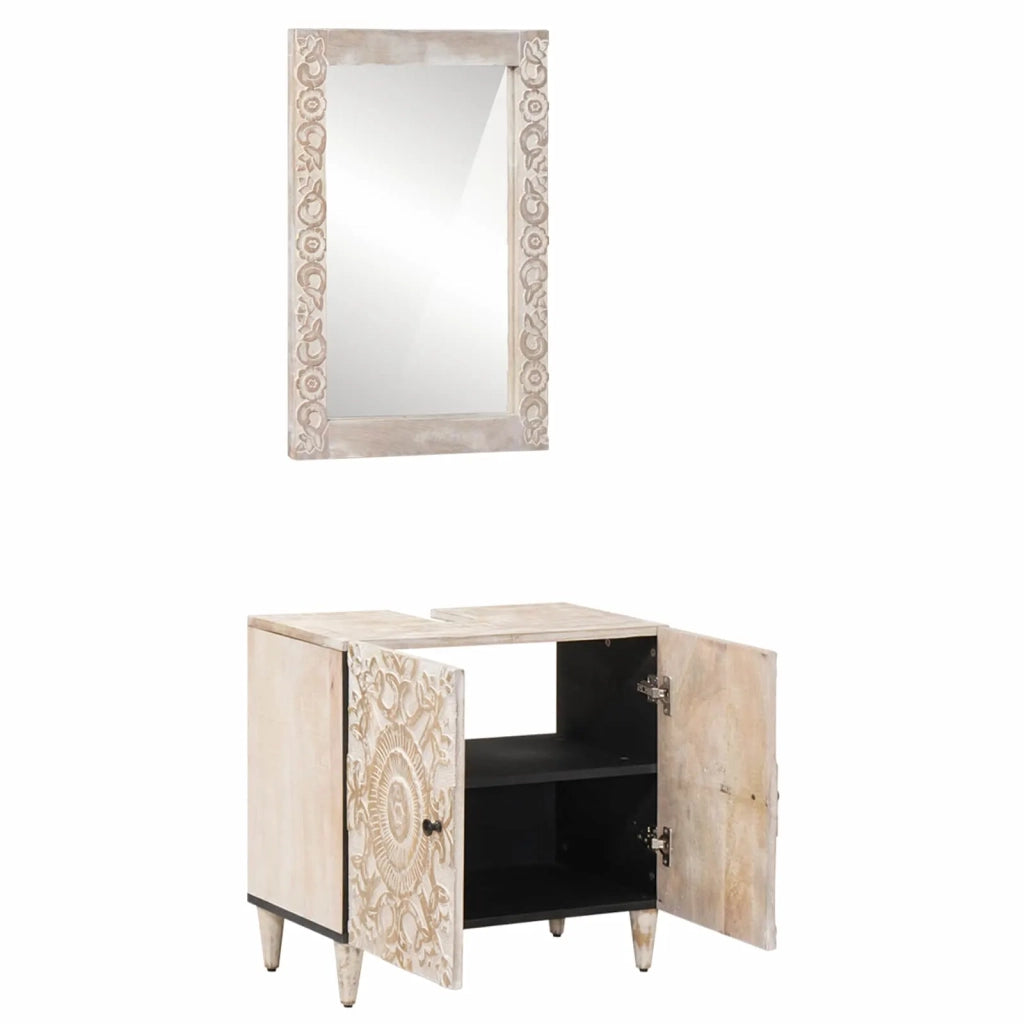 Set di mobili per il bagno 2 pcs Bianco Legno di mango massello