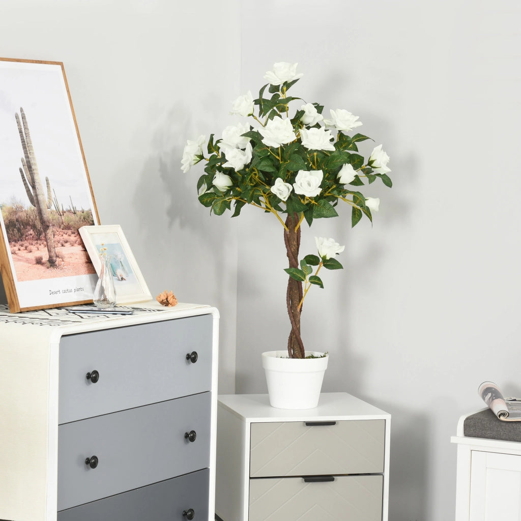 Pianta Artificiale Rosa con Vaso in Cemento ¨C Zephmum ¨C Bianco e Verde ?18x90 cm