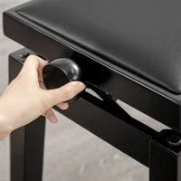 Panca per pianoforte, sgabello per pianoforte, regolabile in altezza, elegante in pelle sintetica+legno di gomma, nero, 63 x 33 x 56cm