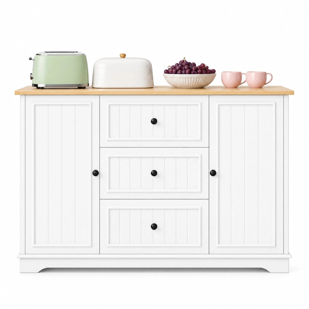 Credenza da pranzo 126x40x86 cm in MDF bianco, 3 cassetti