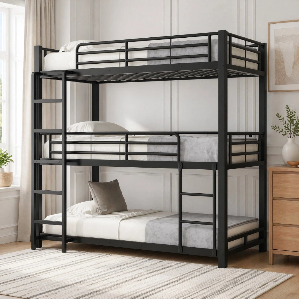 Letto a castello triplo in metallo 90x200 cm; nero