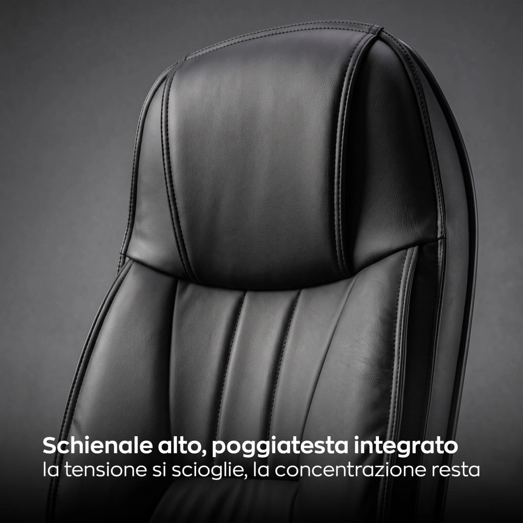 Yūto - Sedia Da Ufficio Ergonomica 50x131x47 cm Poltrona Direzionale Comoda con Ruote Girevoli in Similpelle Nera