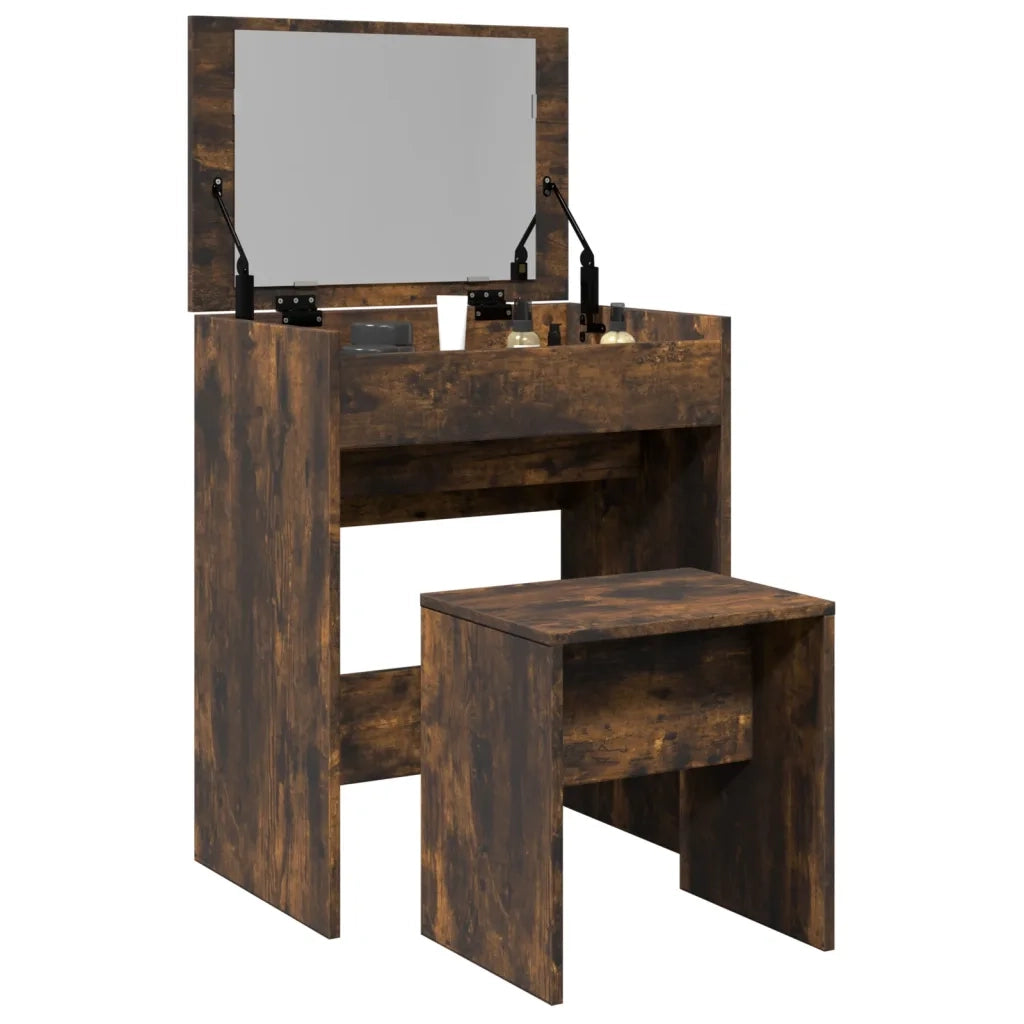 Toeletta | Tavolo da Trucco e Sgabello Rovere Fumo 60x40x113,5 cm
