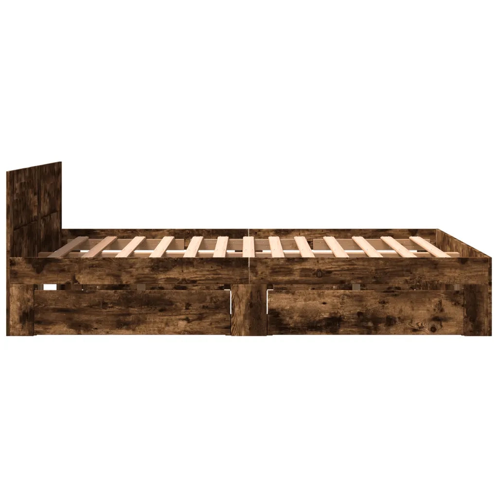 Giroletto con Testiera-Struttura Letto con testiera Rovere Fumo 160x200 cm Legno Multistrato 644507