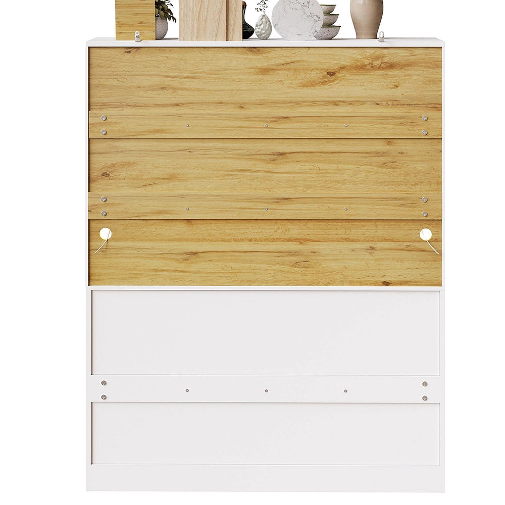 Credenza Cucina Alta 140x40x175cm - Xylo - Luci LED RGB Regolabili, Bianco/Nero
