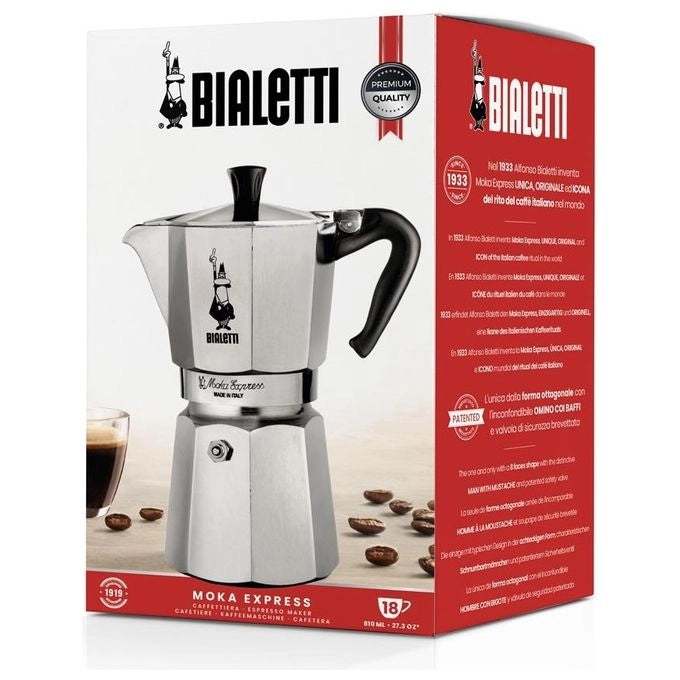 Bialetti 0001167 Moka Express Caffettiera 18 tazze 900 ml Alluminio Gas Elettrico colore Alluminio