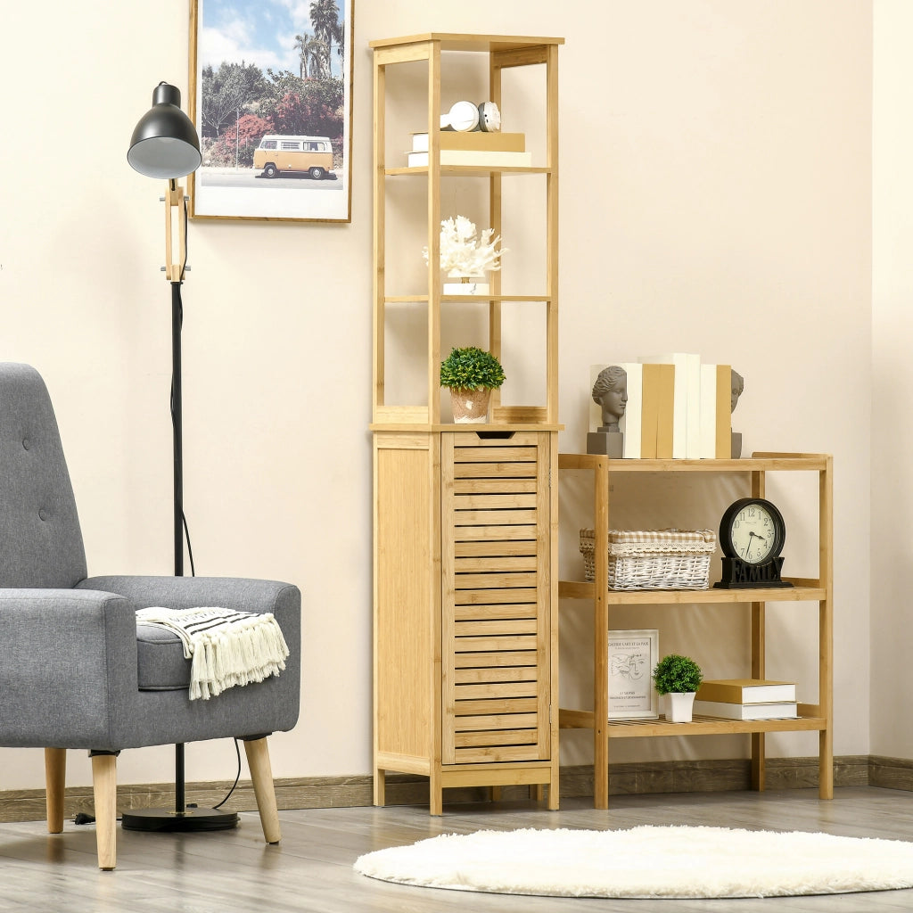 Mobile colonna bagno con 3 ripiani e ante persiane in bamb¨´ ¨C zephmum ¨C 60x30x200 cm