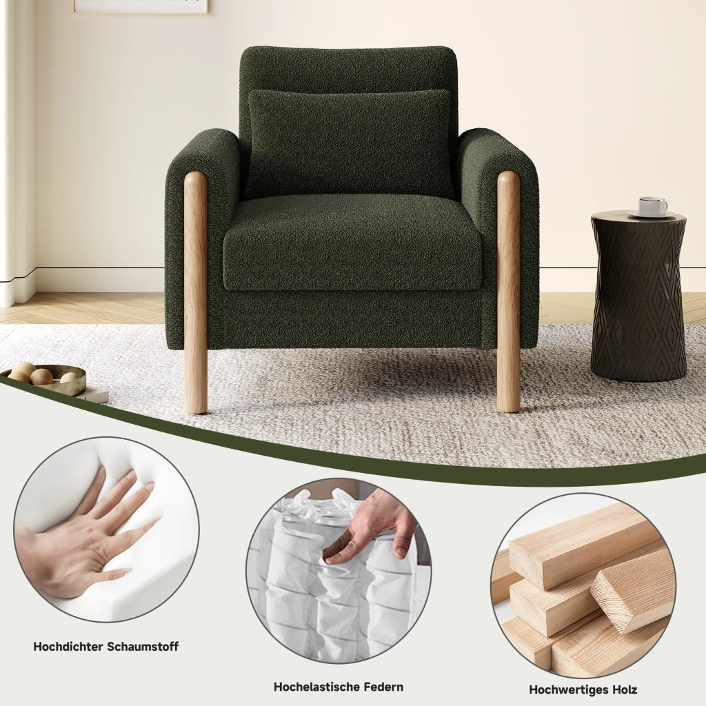 poltrona lounge 1 posto con cuscino spesso sfoderabile e braccioli; tessuto bouclÃ© verde 87 Ã— 83 Ã— 88.5 cm