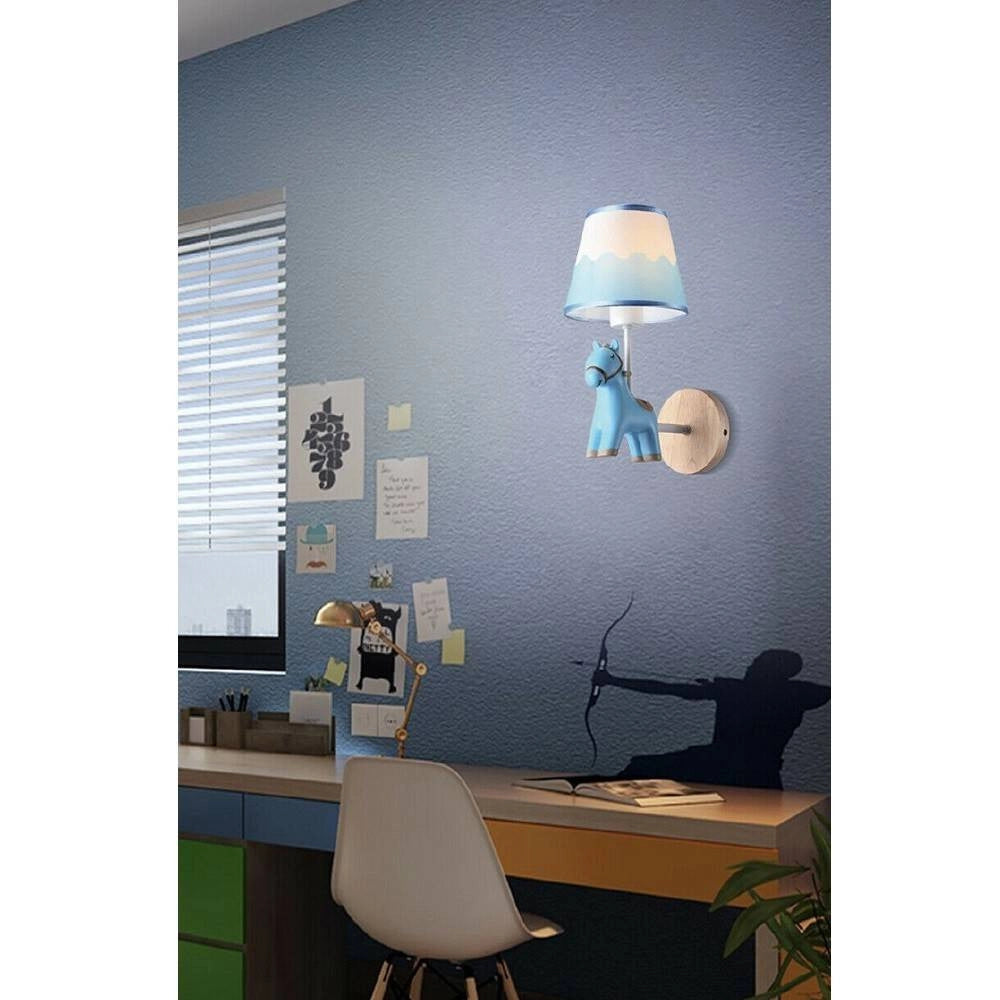 Trade Shop - Applique A Muro Cameretta A Forma Di Cavallo In Resina E27 Lampada Muro Lume E49 - Blu