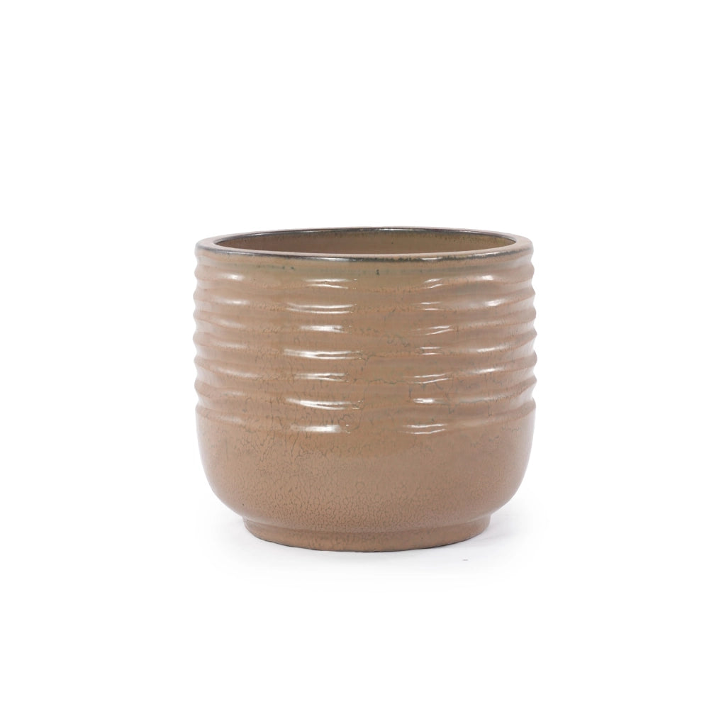 VASO DA FIORI Artigianale Ø 26 cm Ceramica Marrone Chiaro Lucido