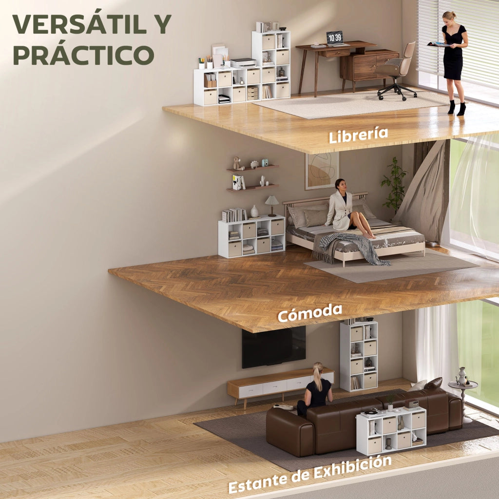 Libreria 8 Cubi con 4 Cassetti ¨C Xylo ¨C Bianco e Beige 105,9x30x53,7 cm