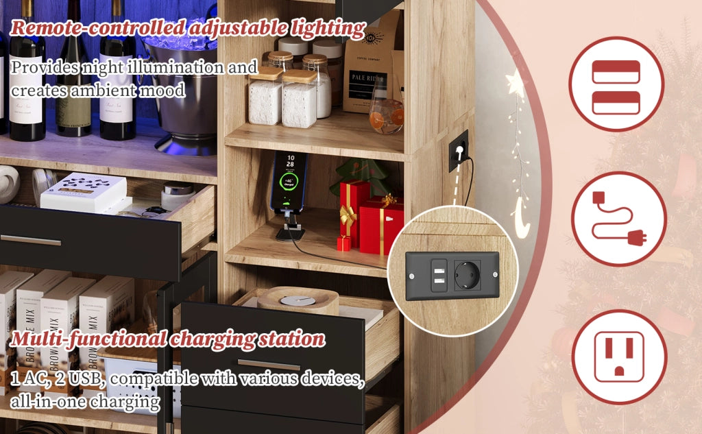 Credenza Vetrina da Cucina con Ripiani Regolabili e LED ¨C MINIMAL ¨C 185x100x40 cm