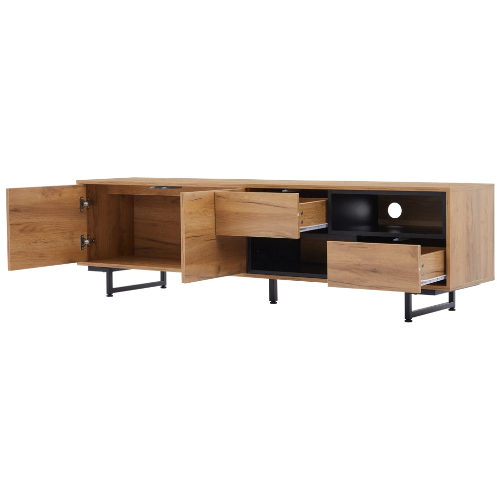 Mobile TV in truciolare effetto legno 173x38x48 cm; con vani aperti; ante e cassetti