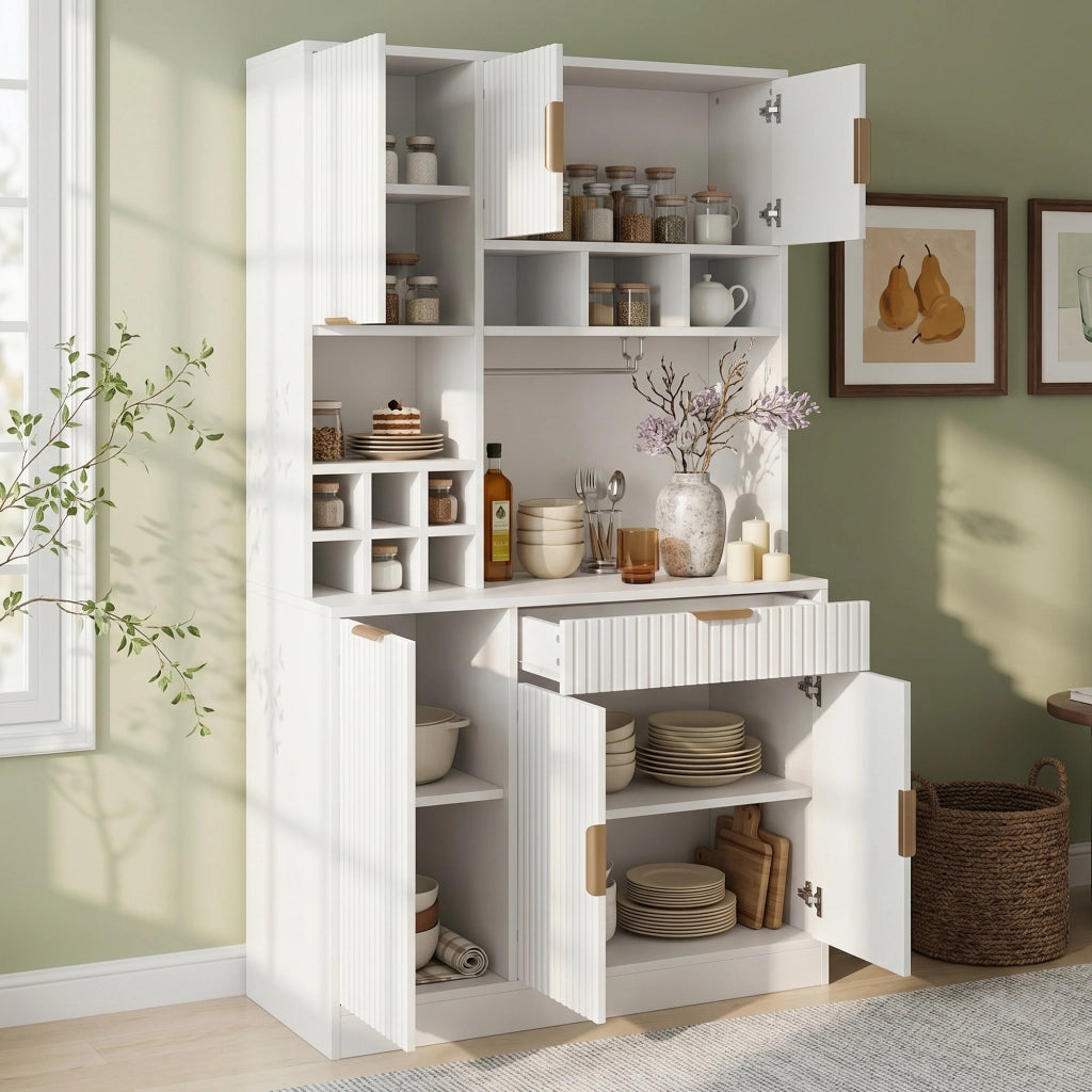 BUFFET 100x40x175 cm Bianco in truciolare con prese USB-A/USB-C e portabicchieri