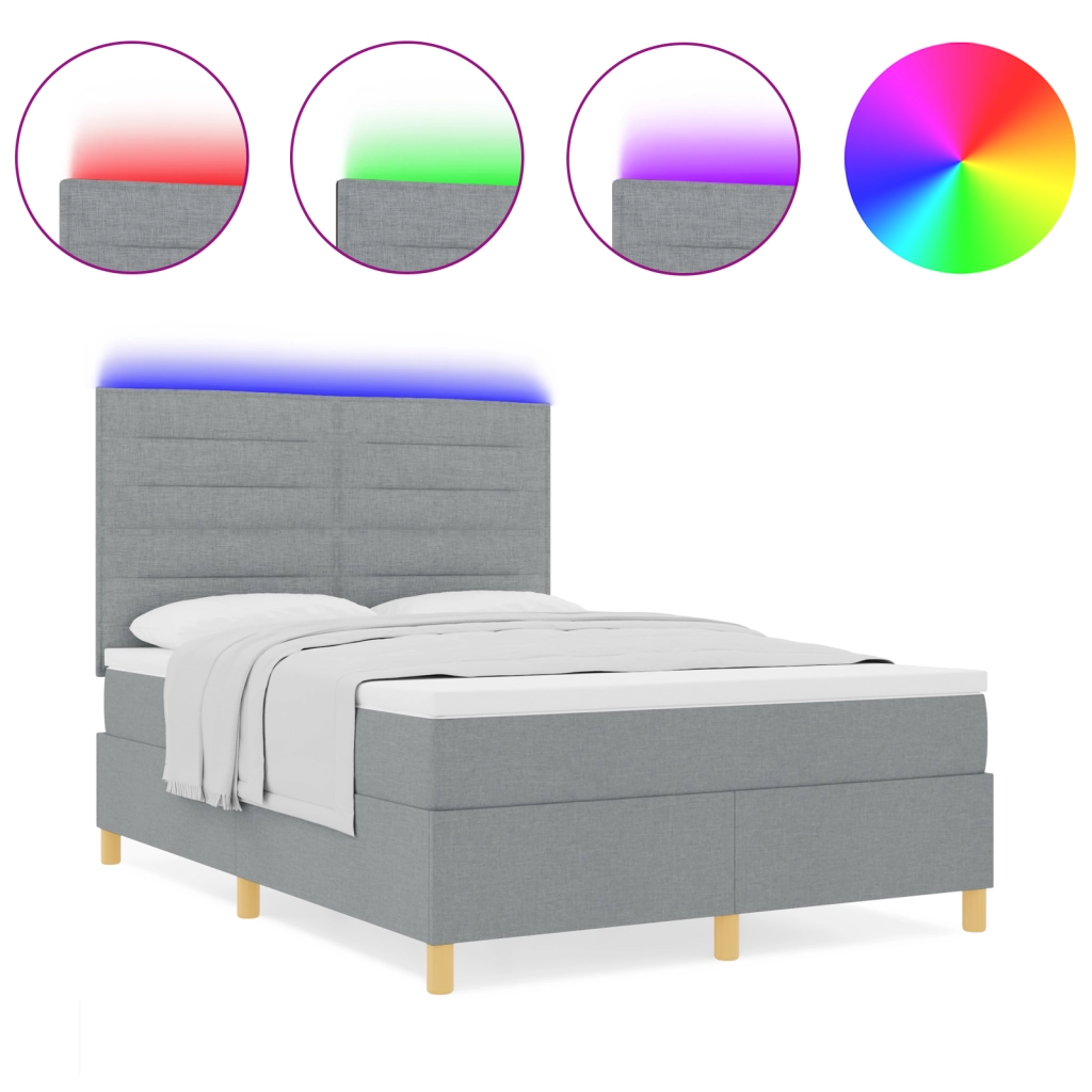 Letto Box Spring con Materasso e Luce LED Grigio Chiaro 160x200 cm Tessuto