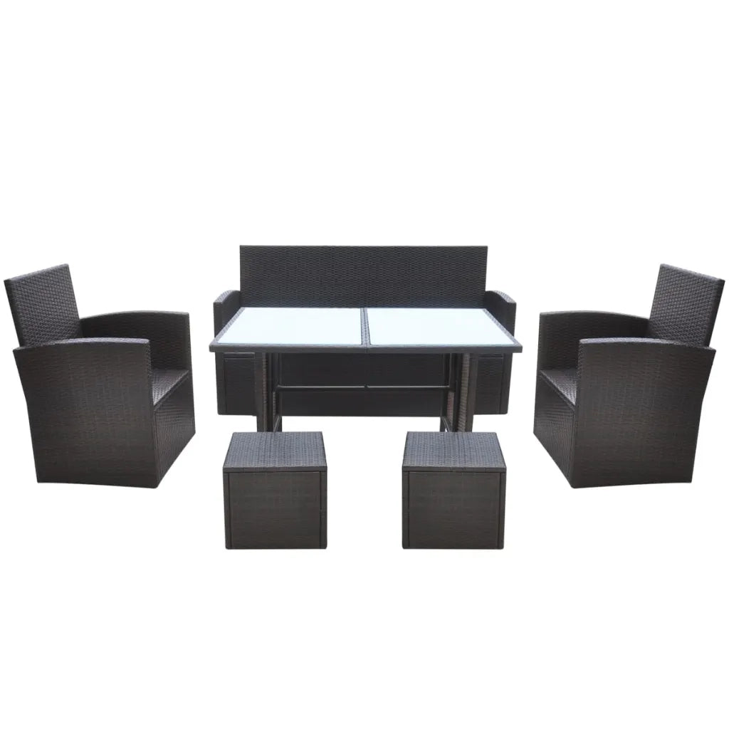 Set da Pranzo da Giardino 6 pz con Cuscini Polyrattan Marrone 42644