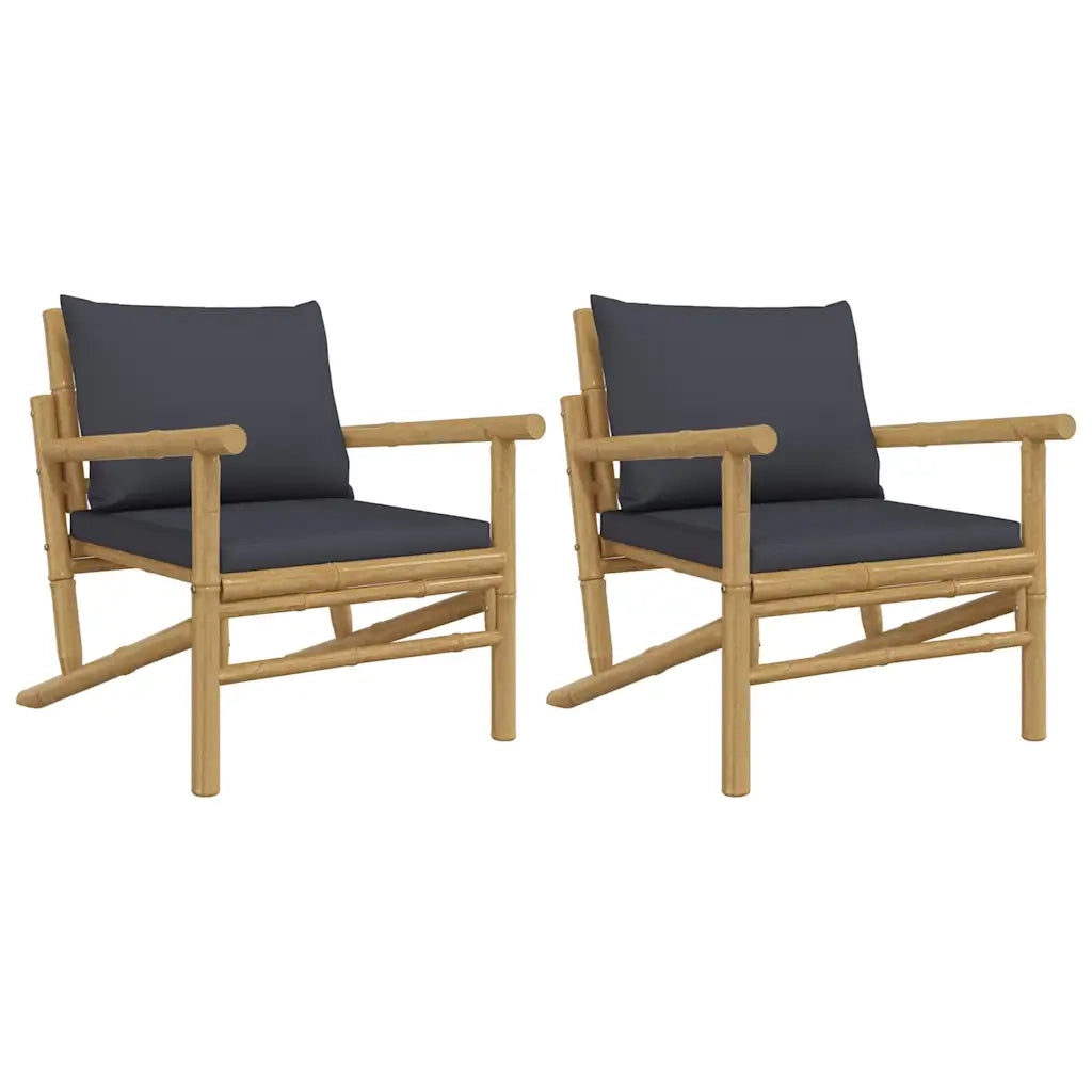 Sedia da patio-Sedie da Giardino 2 pz con Cuscini Grigio Scuro in Bamb¨´ 184318
