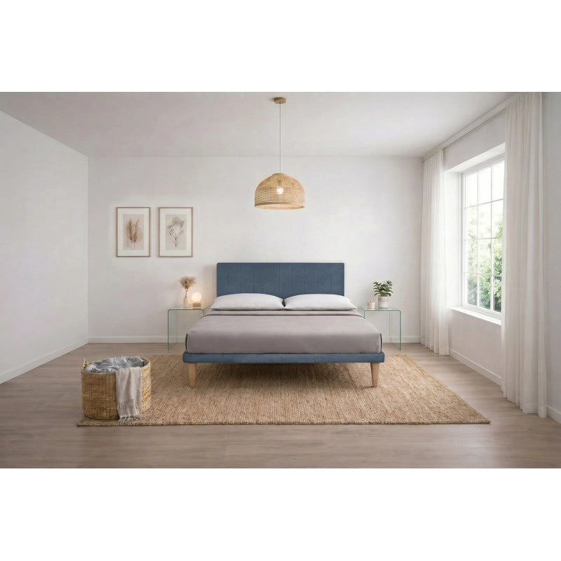 Letto imbottito Letto Matrimoniale alla Francese 140x200 cm Vertical - Con rete,Microfibra,Blu