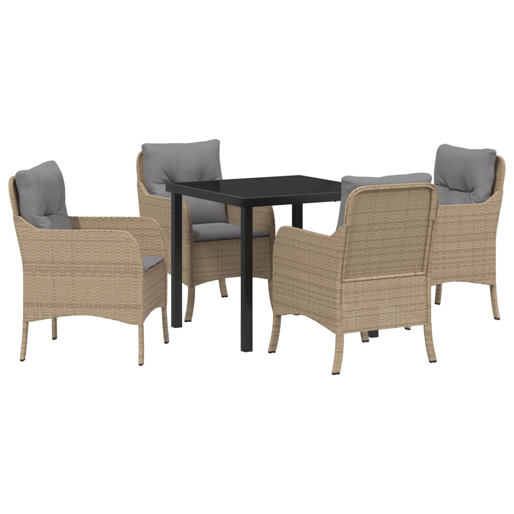 Set di Pranzo da Giardino 5 Pezzi con Cuscini Beige Polyrattan
