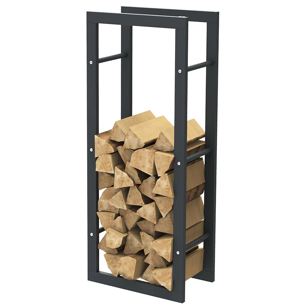 Portalegna in Metallo Verniciato Porta Legna Interno Esterno 100x40x25cm Nero