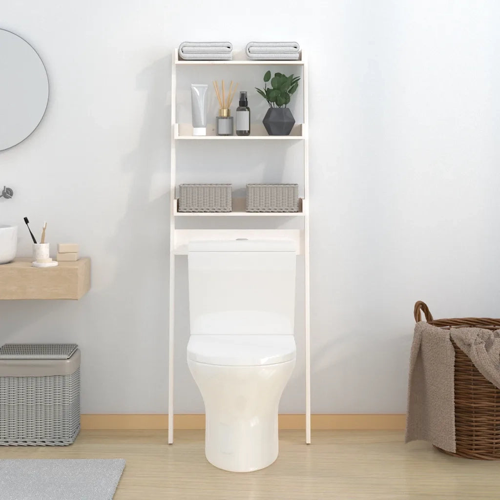 Rastrelliera da Bagno Bianca 63,5x32x179 cm Legno Massello Pino 824654