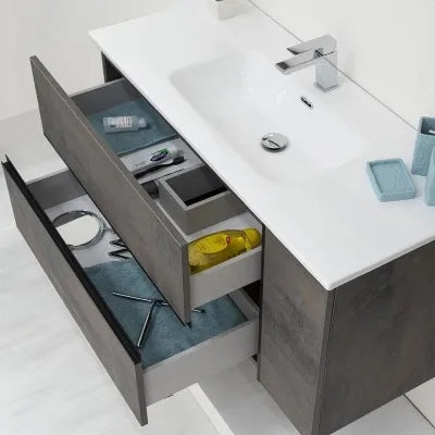 Mobile Bagno Sospeso Effetto Pietra Oxid 90 cm Industrial