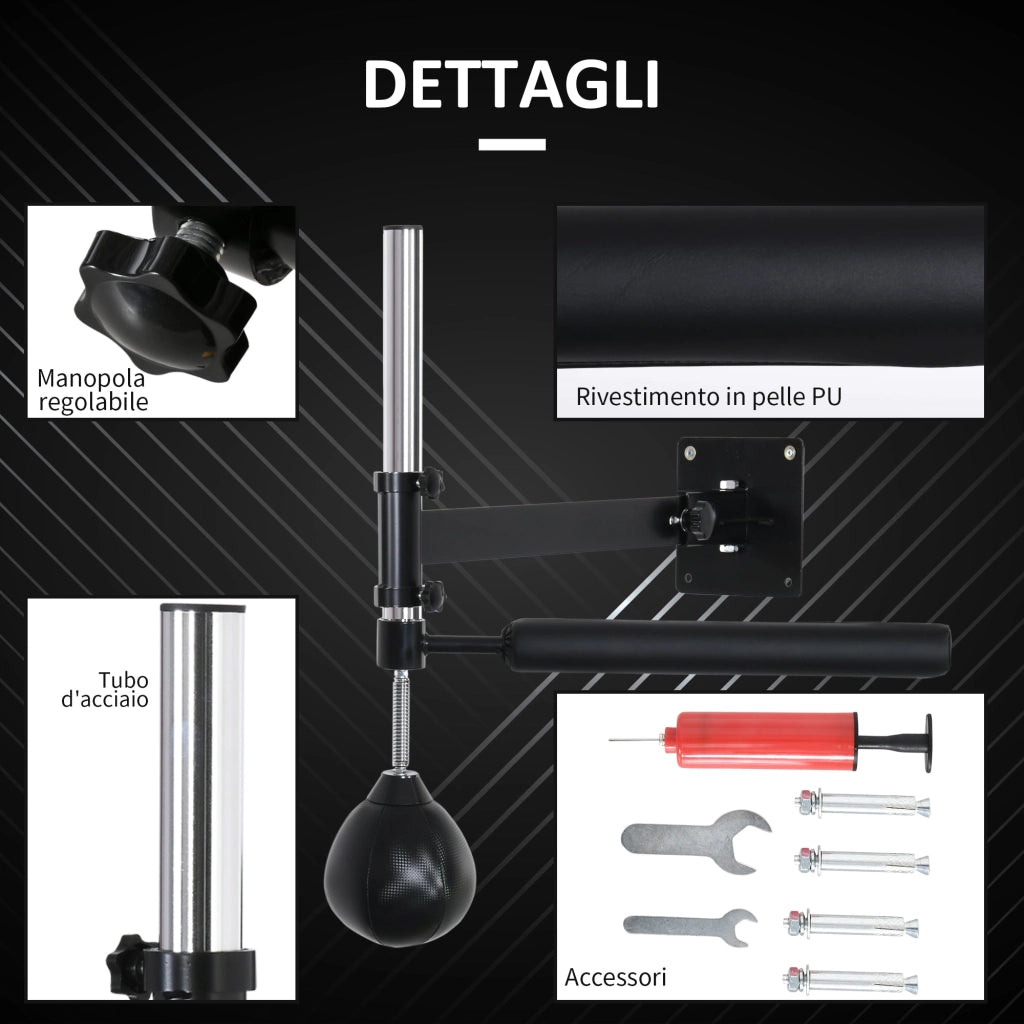 Speed Bag a Parete per Boxe e MMA ad Altezza Regolabile con Asta 79x72x20 cm in Acciaio e PU Nero