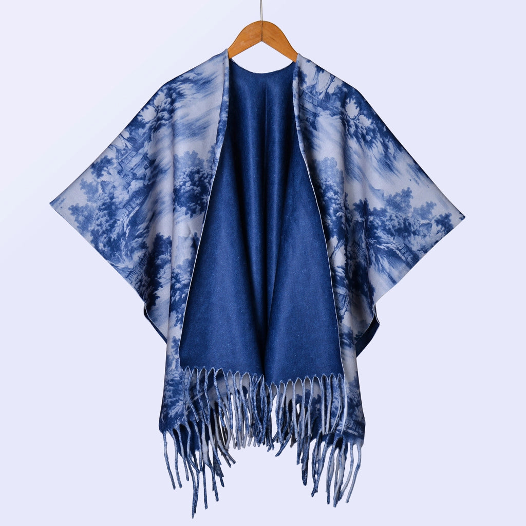 Nuovo scialle double face spesso, stile retr¨°, ampia cappa da donna.