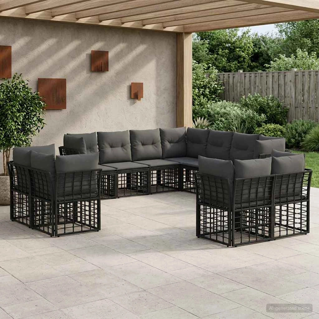 Set di divani da esterno Nero e Grigio scuro Poliestere 3437605