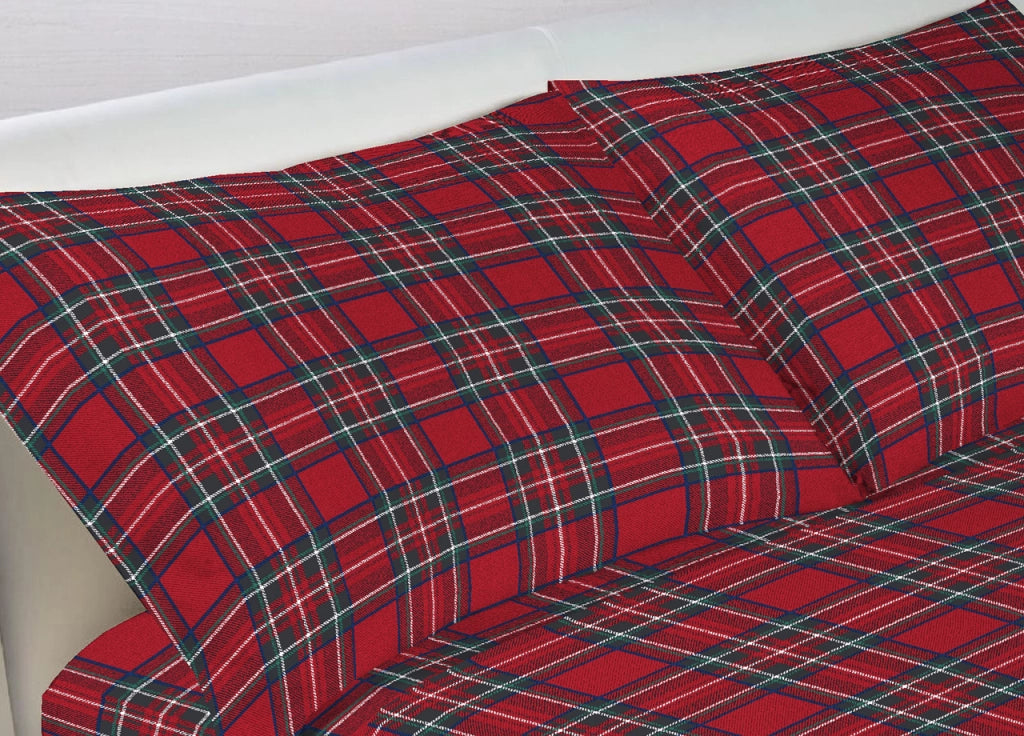 Completo Lenzuola In 100% Cotone Made In Italy Dis Scozzese Kilt G.I - Singolo - Scozzese