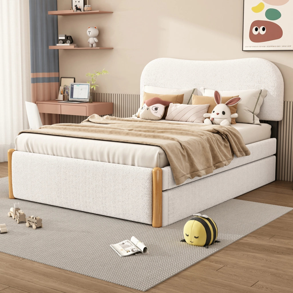 LETTO 140x200 cm con letto estraibile laterale Bianco in Plush e MDF