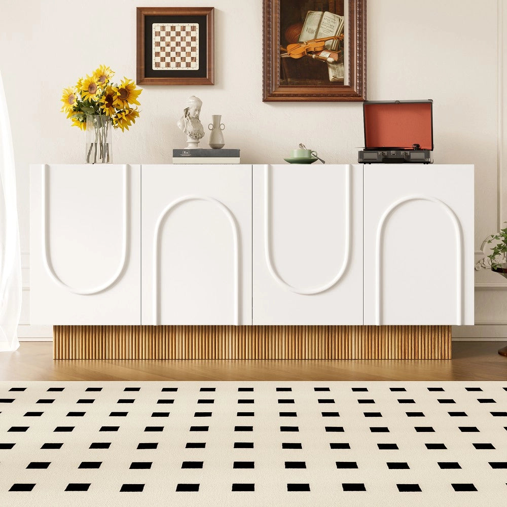 Credenza 4 Ante con Ripiani ¨C MINIMAL ¨C Bianco/Legno, 160x75x38